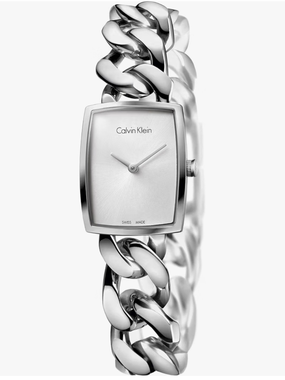 Calvin Klein Silver Chain-Link Rectangular Women's Watch